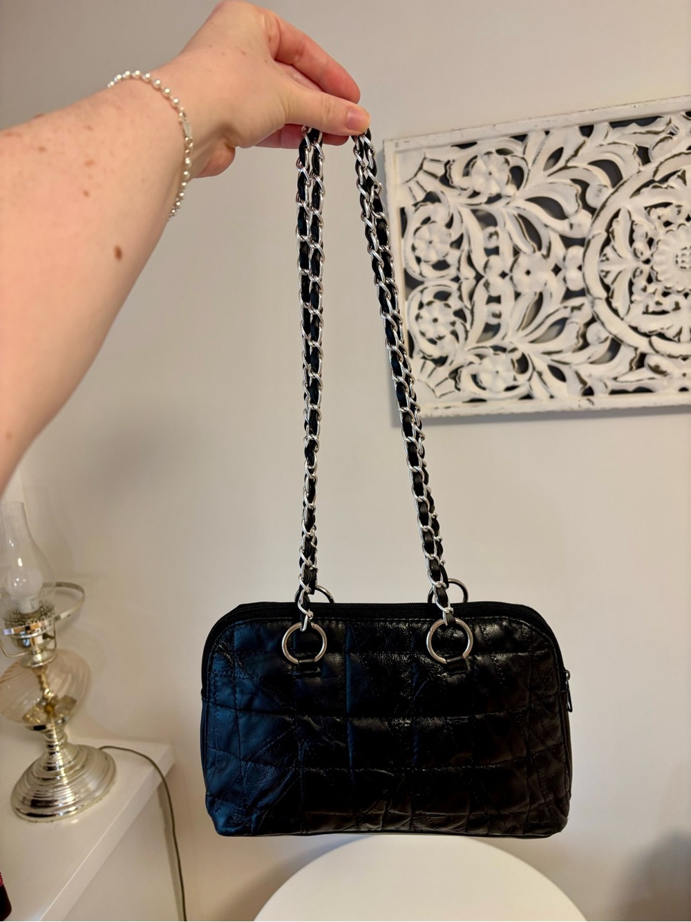 Vintage quilted lambskin shoulder bag